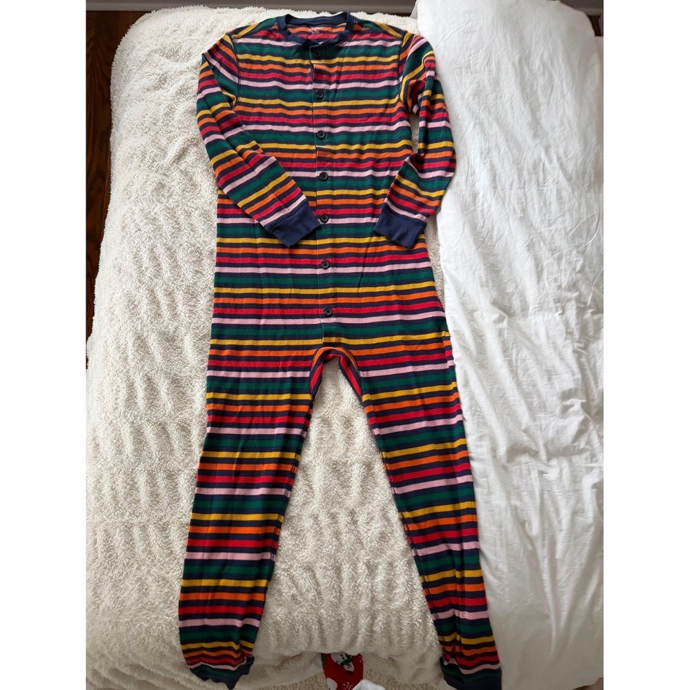 Old Navy Union Suit Sleepwear Small Multicolor Rainbow Striped Waffle Thermal